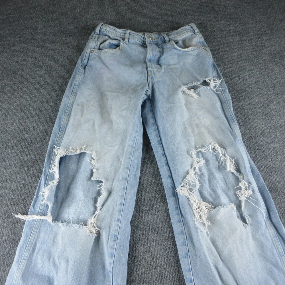 Free People Jeans Womens 24 Blue Light Wash Distressed Straight Denim Casual